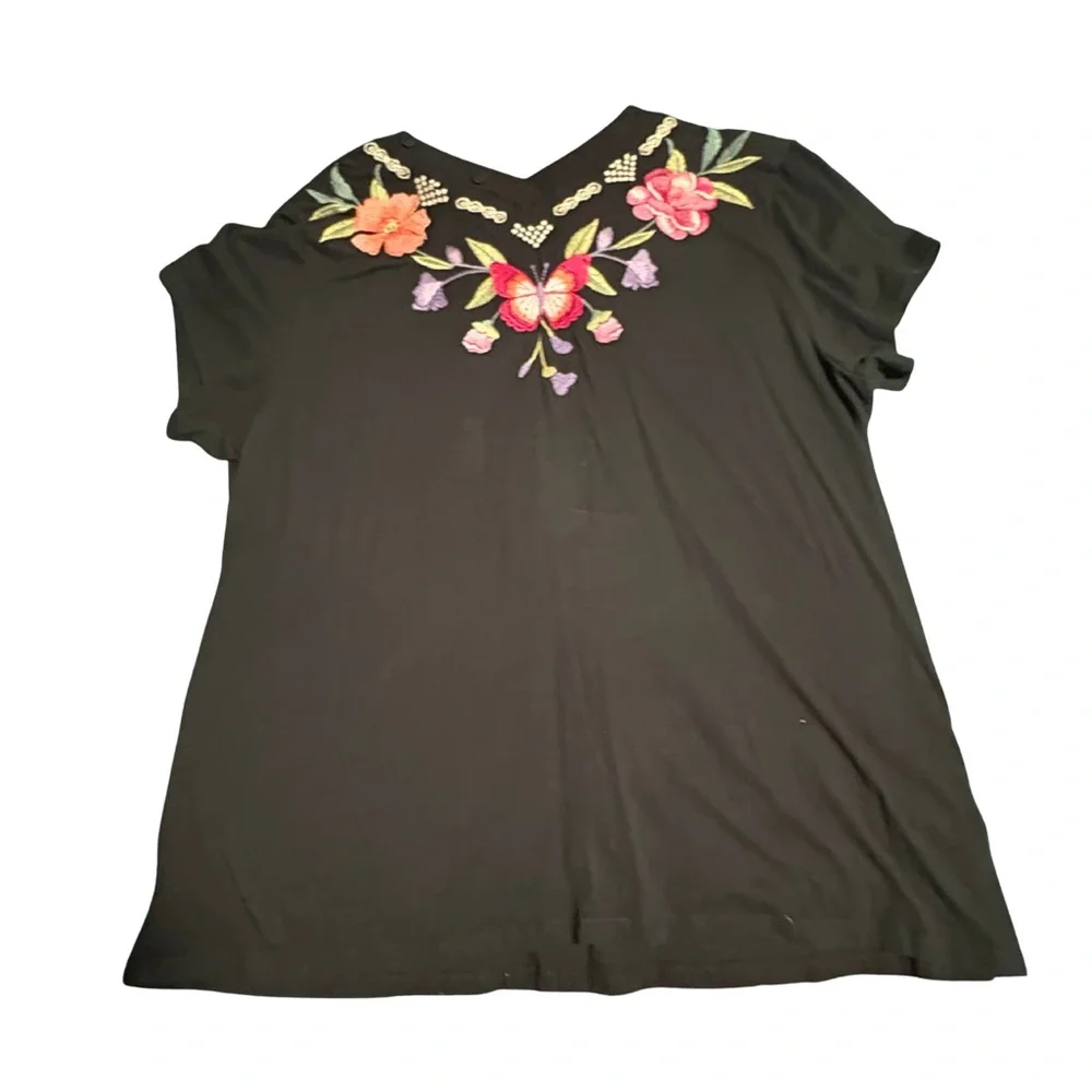 Johnny Was Embroidered Henley Cotton Shirt - L - Picture 3 of 6